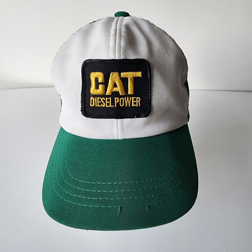 Vintage CAT Diesel Power Trucker Hat Mesh Cap‎ Snap Back Patch Green White